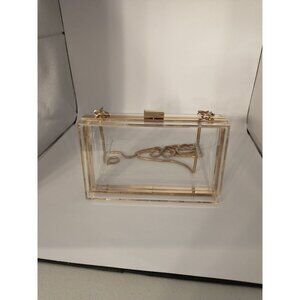 Transparent Acrylic Clutch Purse With Gold Chain Strap & Clasp